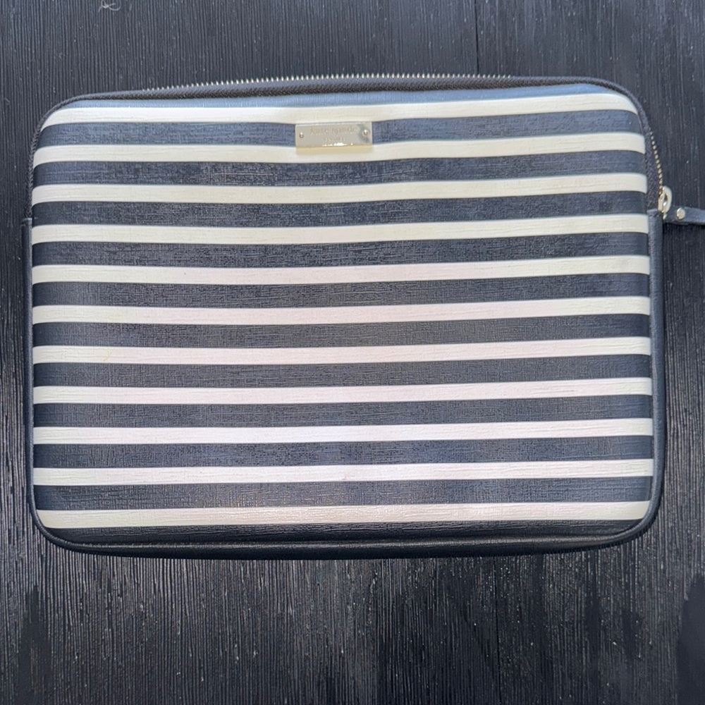 Kate Spade Striped Black and White Laptop Sleeve